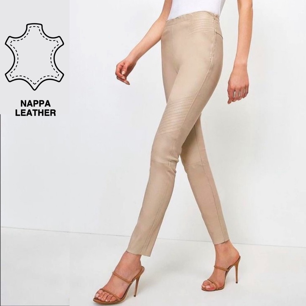 —SOLD—Nappa Leather Stretch Biker Legging in Nude